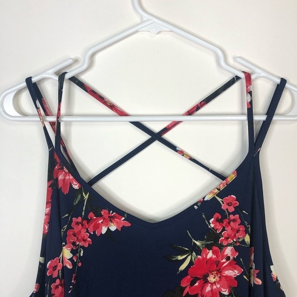 Papermoon navy blue red floral strappy back tank top 3x - Picture 4 of 12
